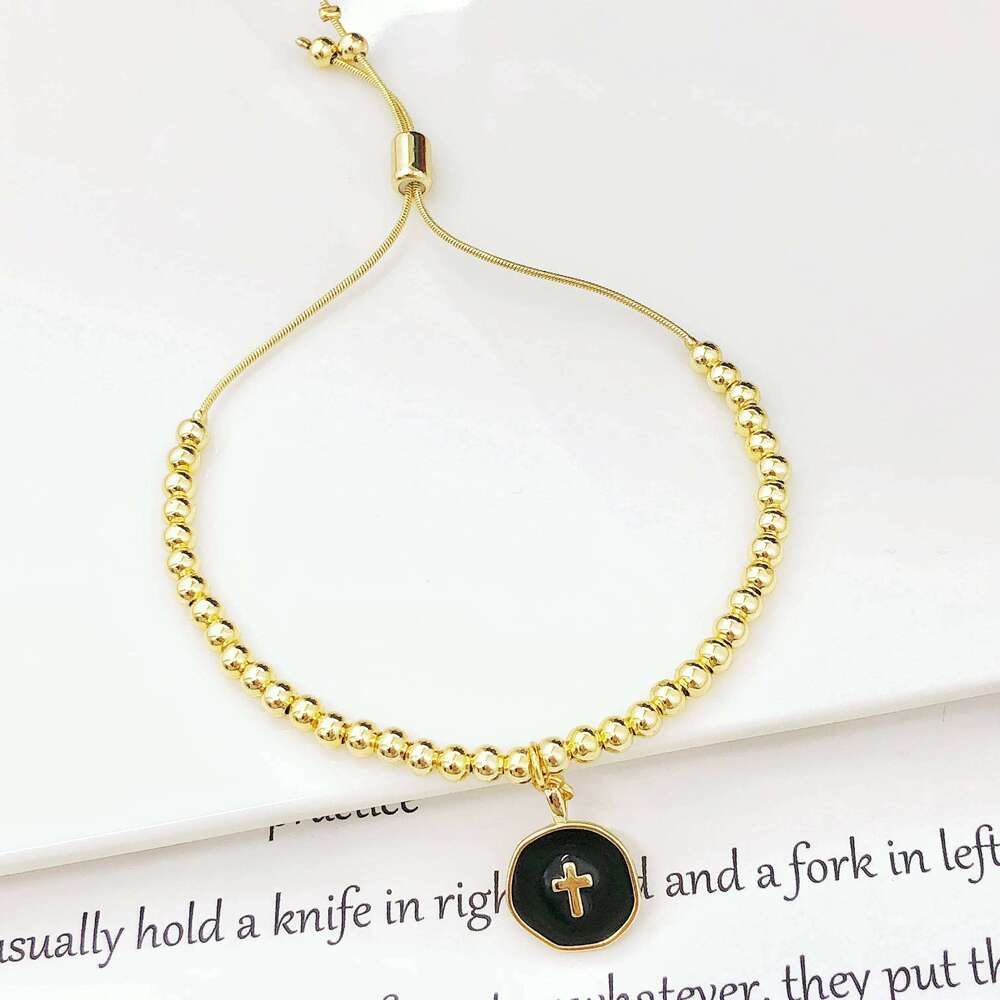 Simple Round Cross Copper Bead Chain Adjustable Drawstring Charm Bracelet Classic for Men Women Party Wedding Jewelry 25H1229