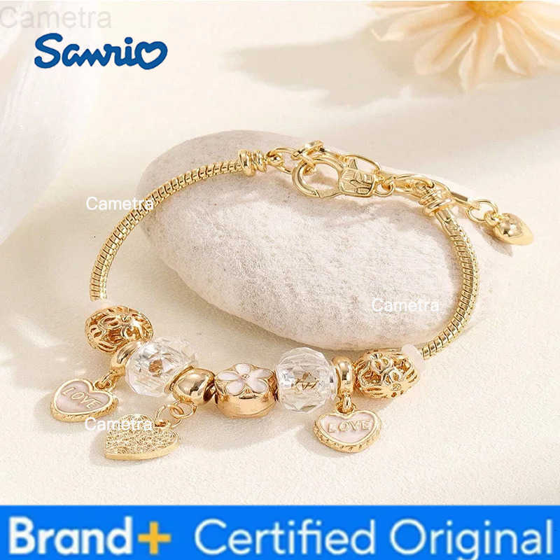 Sanrio Fashion Luxury Gold Color Alloy Artificial Zircon Rhinestone Flower Heart Beaded Bracelet Women Jewelry Summer Gifts H251229