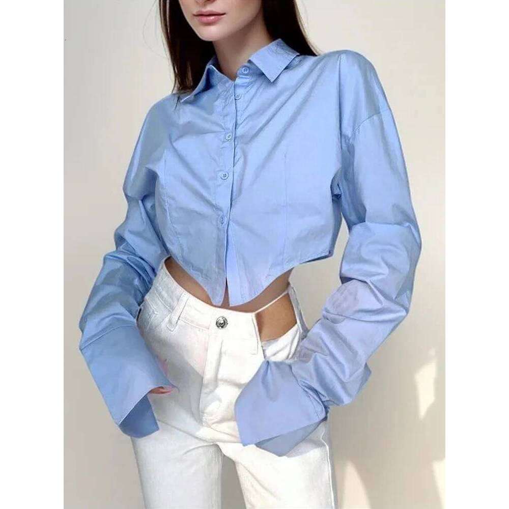 Zadily Women's Long Sleeve Shirt Minimalist Button Up Loose Crop Top Solid Color Female Blouse Summer 2025 ZHE HAN