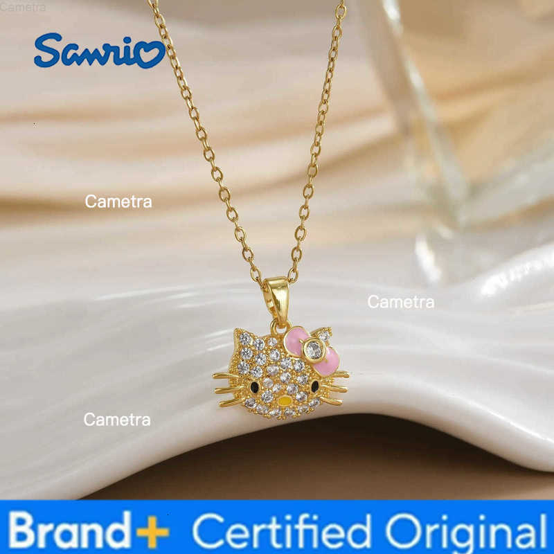 Sanrio Stainless Steel Chain Cute Zircon Hello Kitty Pendant Necklaces for Women Girls Shiny Charm Jewelry Accessories Gifts H251229