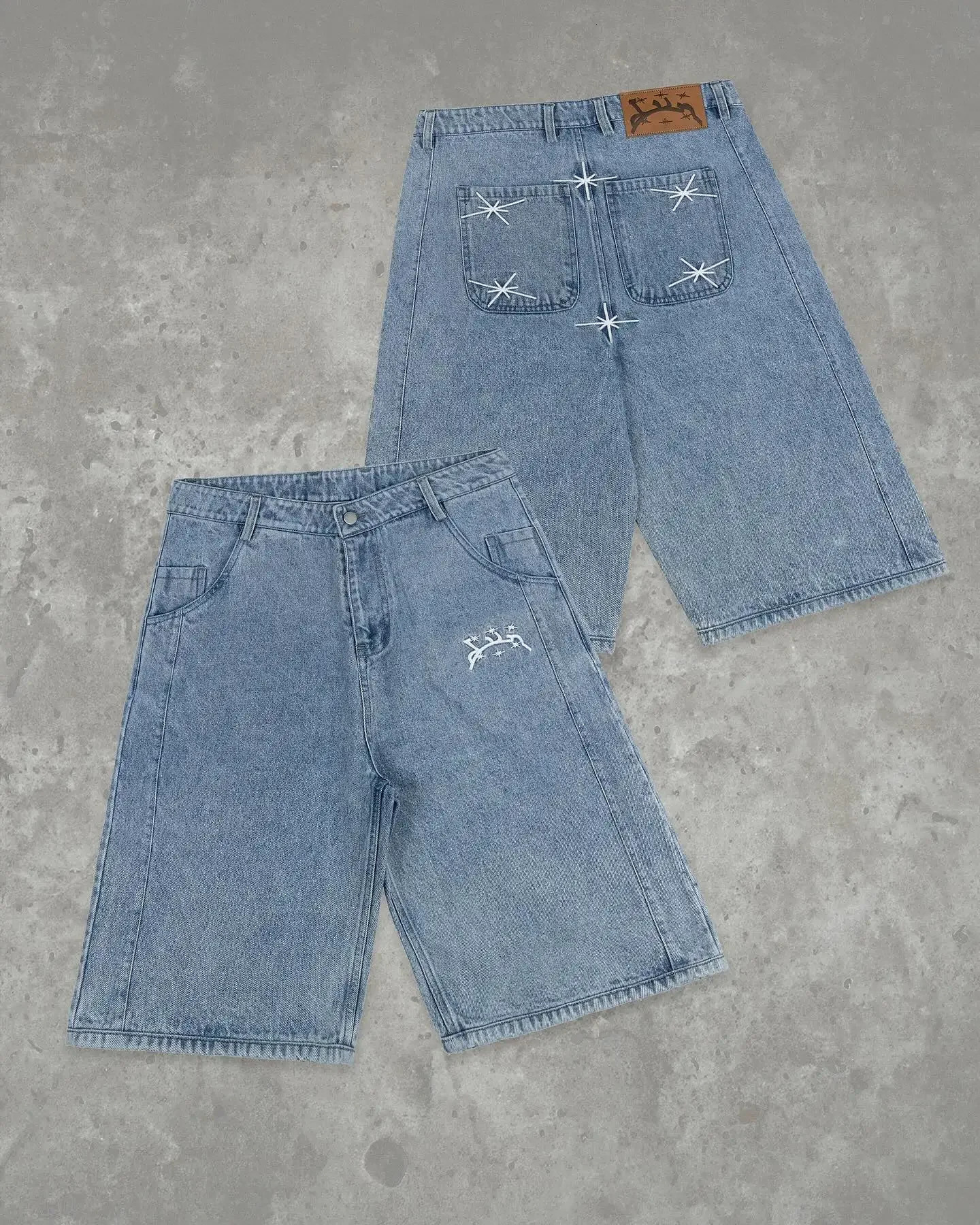 Y2k Retro Hip Hop Divin Street Geometry Graphic Embroidery Baggy Denim Shorts Trendy Gym Basketball Shorts Men Women Jorts 251223