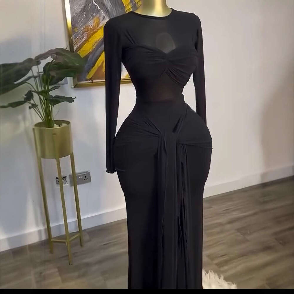 Dress for women 2026 Early Spring New Solid Color Bodycon Long Dress, Sleeve Round Neck Elegant Daily Casual Dress