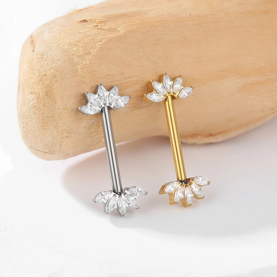 1PC PVD Nipple Piercing Bar For Women 14G Bezel Set CZ Front Facing Barbell Nipple Shield Ring Sexy Body Jewelry 251224