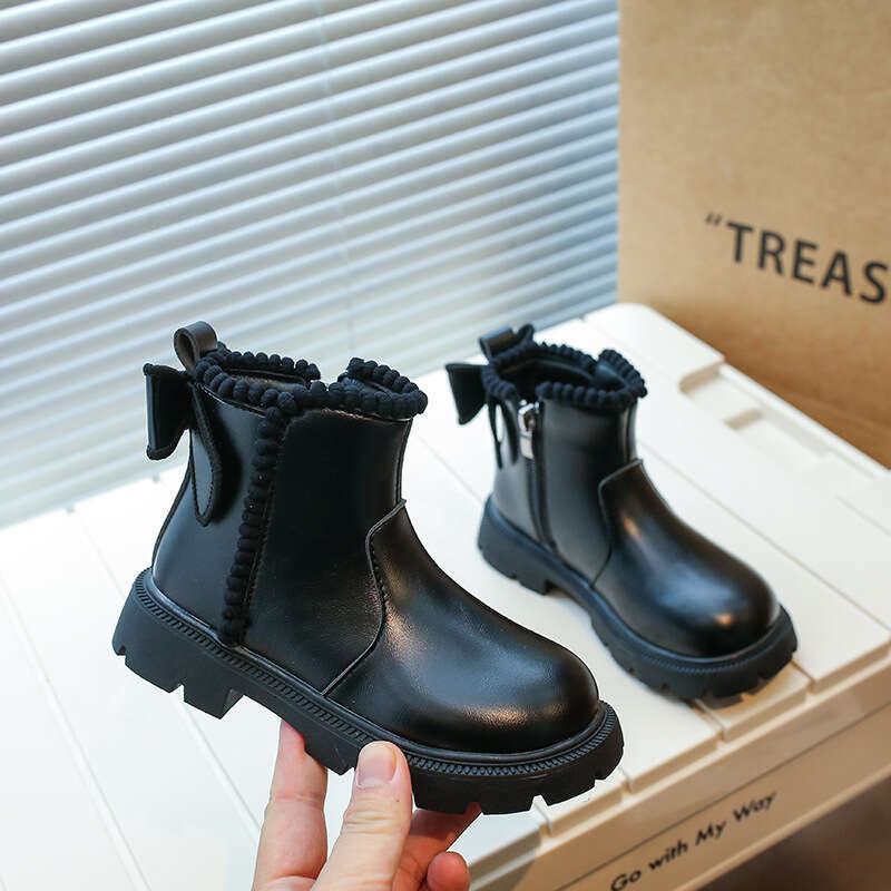 Girls' Martin 2025 Autumn Winter New Korean Style Fleece-Lined Warm Cotton for Older Children with Bowknot Short Boots