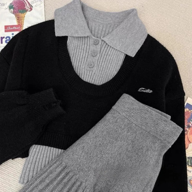 Korean Style Set American Retro Spicy n Sense Short Knitted Sweater Womens Knitted Short Skirt Three Piece Set 251219