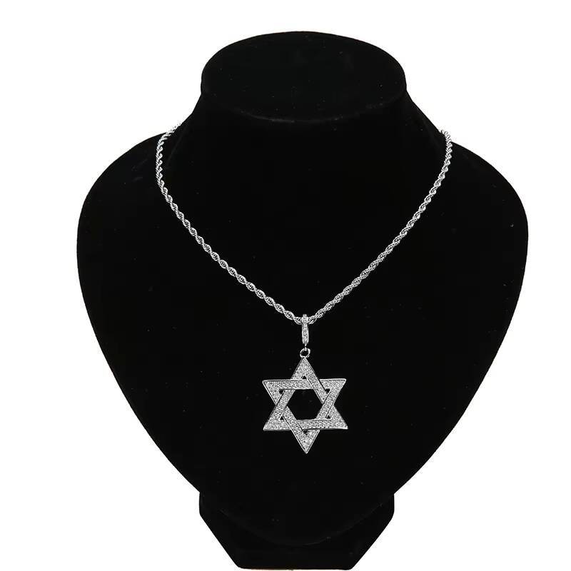 European and American Six Star Micro-inlaid Mens Necklace Star of David Hip Hop Pendant and Hot