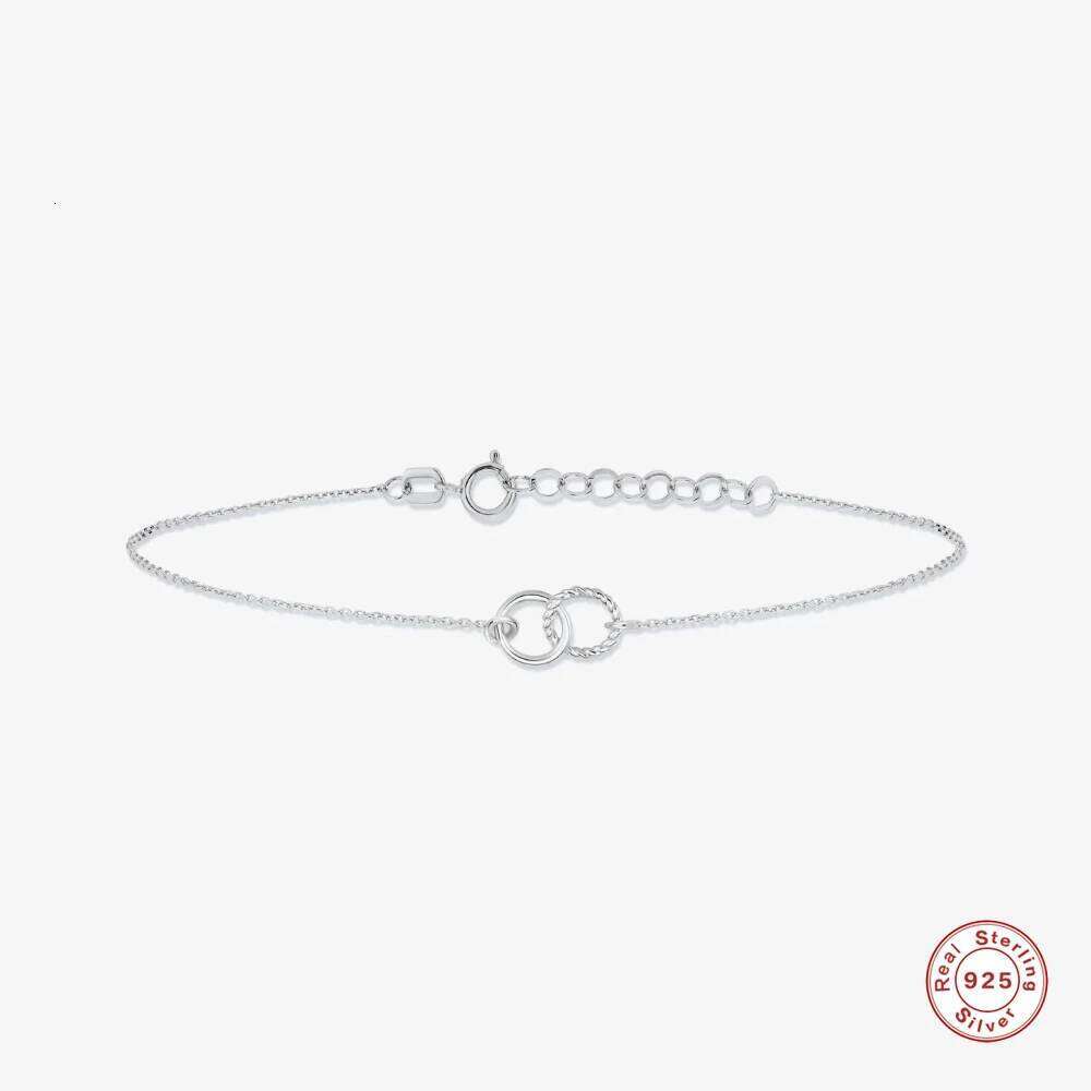 Aide 925 Sterling Silver Unique Double Circle Charm Chain Bracelets For Women Twisted and Smooth Hoops Thin Stackable Bracelet 25H1229
