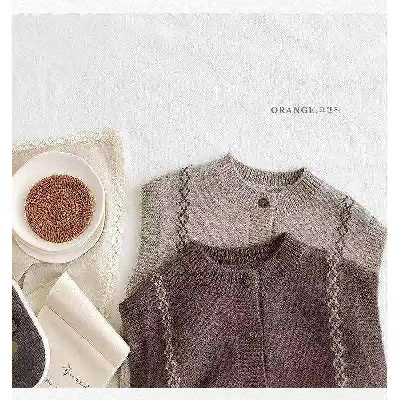 2025 Spring Autumn Children Girls Vest Cotton Knitted Sleeveless Open Stitch Sweater Stretch Vintage Warm Toddler Outfit 251215