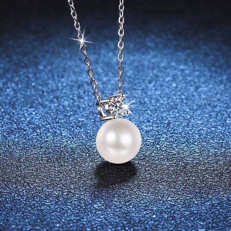 8mm Freshwater Pearl Pendant 0.9ct/set Moissanite Sets D Color Wedding Jewelry S925 Silver Necklaces Earrings For female b35