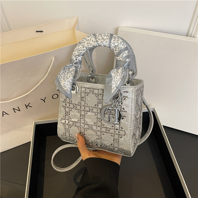 Cross-Border Handbag Single Shoulder Crossbody Women's Silk Rhinestone Princess Diana Bag Inlaid Diamond Light Luxury
