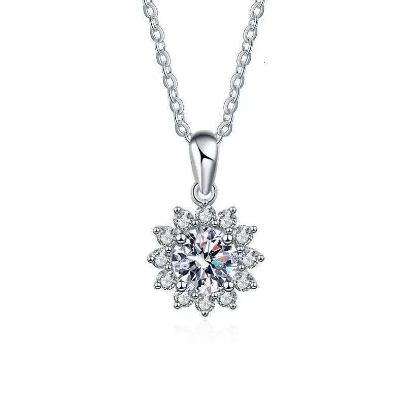 18K gold inlaid necklace, sunflower full diamond PT950 platinum pendant, moissanite 1-Ct collarbone chain b32