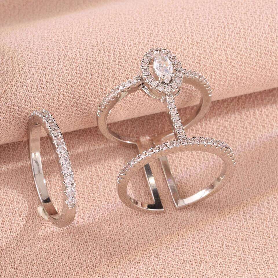 ZAKOL Luxury Geometric Water Drop Cubic Zirconia Ring Set for Women Buling Sliver Color Engagement Wedding Rings Gift
