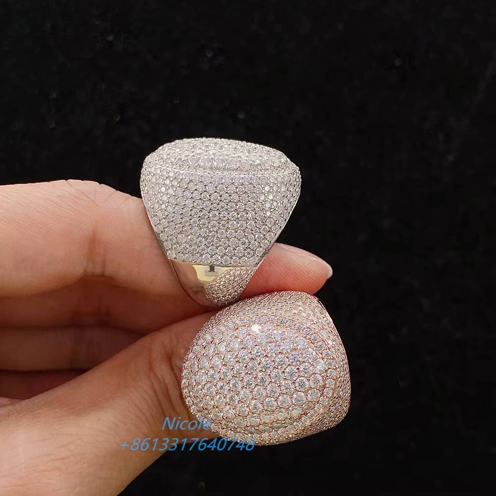 Pass Diamond Tester 925 Silver Hip Hop Moissanite Jewelry Iced Out Rappers Ring With GRA Certificate