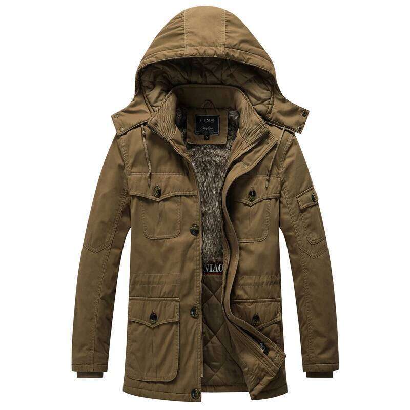 Winter Mid-Long Washed Jacket Inside Splicing Fleece Thickened Warm And Winterproof Men's Tooling Cotton Coat