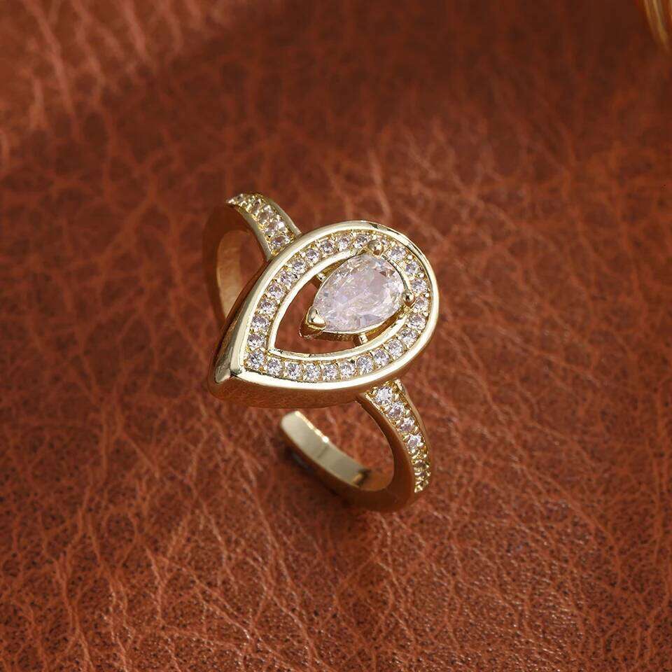 ZAKOL Shiny Pear-shaped Zircon Turkey Evil Eye Design Adjustable Open Rings Niche Fashion Couple Ring Engagement Jewelry Gift