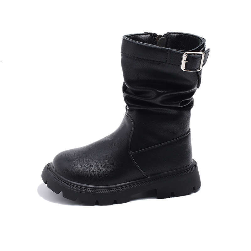 Children's Pile 2025 Autumn Winter New Korean Style Girls' Fleece-Lined Wrinkled Short Retro Slimming Riding Boots