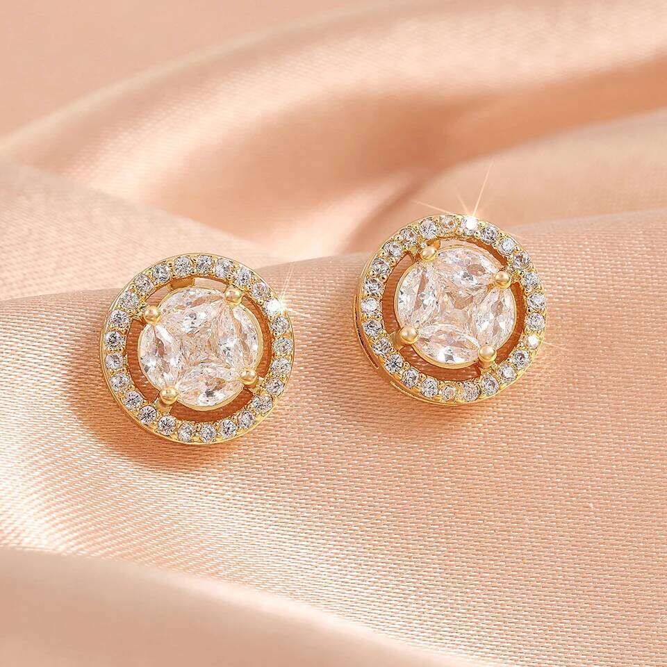 ZAKOL Simple Classic Women's Stud Gold/Silver Color Crystal Cubic Zirconia Exquisite Female Earrings Versatile Jewelry