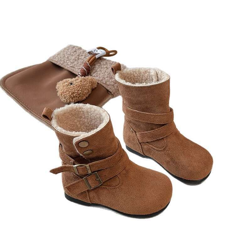 Vintage Melard Foldable Two-Way Wear Pile 2025 Winter New Korean Style Girls' Fleece-Lined Mid-Calf Martin Boots