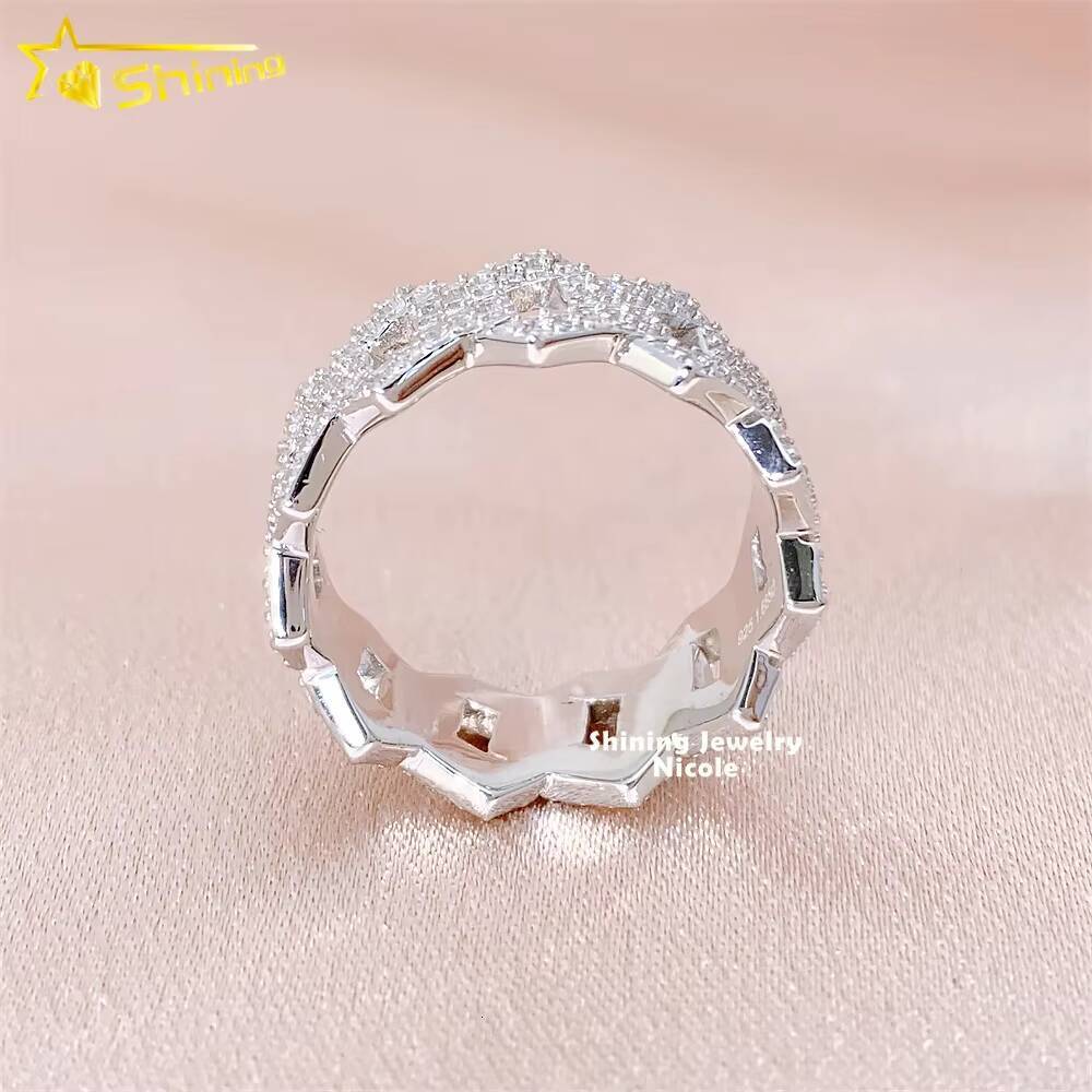 Moissanite Jewelry Top Quality 2 Rows Hip Hop Wedding Cuban Diamond Mens 925 Sterling Silver Ring