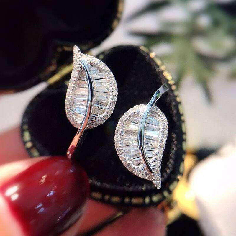 ZAKOL Luxury Leaf Adjustable Opening Rings for Women Silver Color Bridal Wedding Crystal Cubic Zirconia Fashion Jewelry
