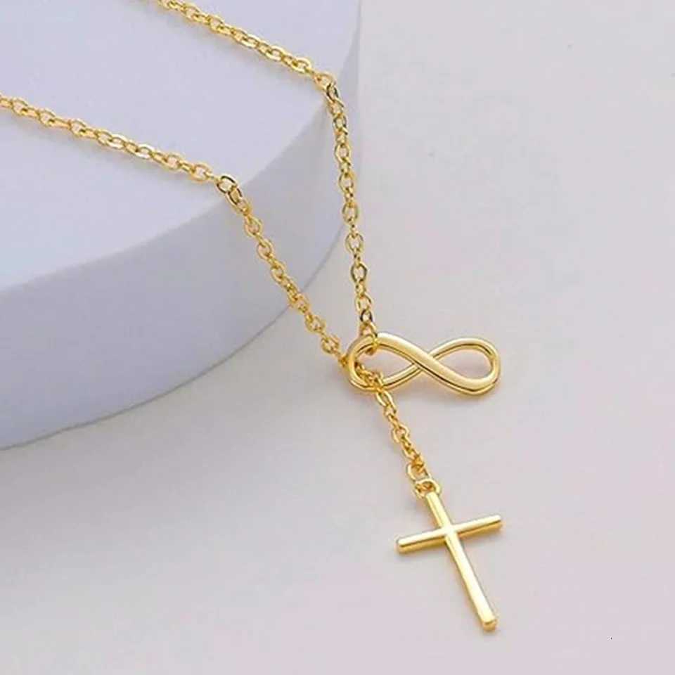 DGIDDK Stainless Steel Infinite Lucky 8 Cross Pendant Y Necklace Womens Anti-Allergy Infinite Lasso Faith Forever Necklace Y251227