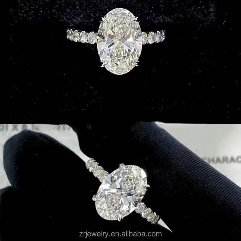 Fashion Jewelry Rings 18K 925 Sterling Silver Classic Ellipse Oval Shaped Moissanite Ring White Gold Band