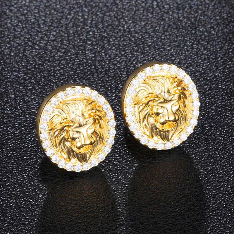 Classics Lion Stud Earrings Gold Color Filled Zircon Rhinestone Earrings for Men Women Hip Hop Jewelry Accessories Gifts 251224