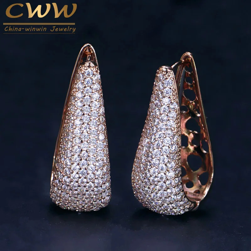 CWWZircons Full Micro Pave Cubic Zirconia Stone Gorgeous Rose Gold Color CZ Crystal Women Long Big Hoop Earrings Gift CZ032 251224