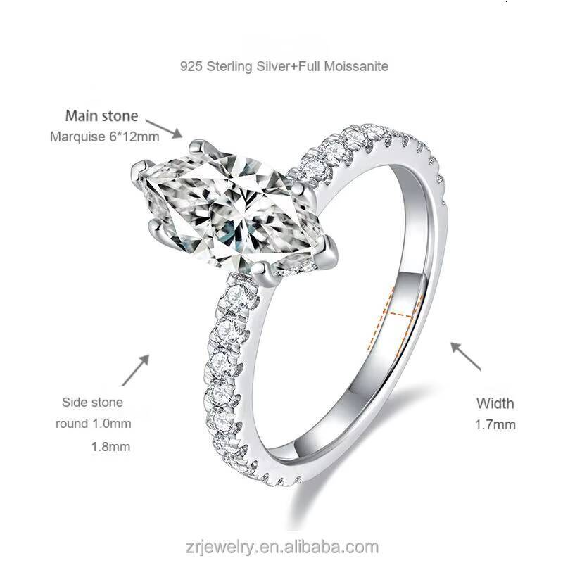 Classic 4ct 2ct Marquise Moissanite Ring Men 925 Sterling Silver Gold Plated Ladies Wedding Rings Gra Certified Moissanite Ring