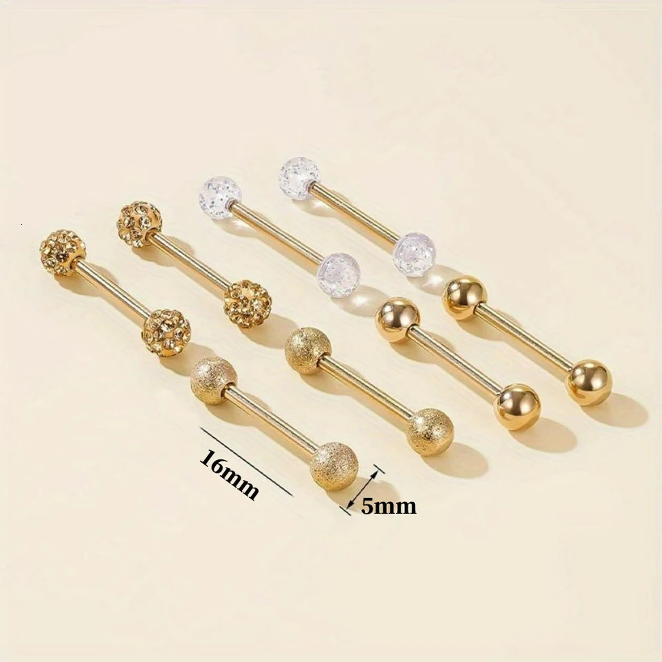 8pcs Stainless Steel Nipple Ring Set with Rhinestones Round Balls Piercing For Woman Man Tongue Nail Stud Jewelry 251224