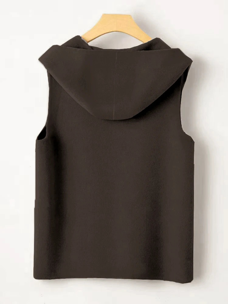 Early spring and autumn woolen vest hooded literary simplicity wild short coat 251219