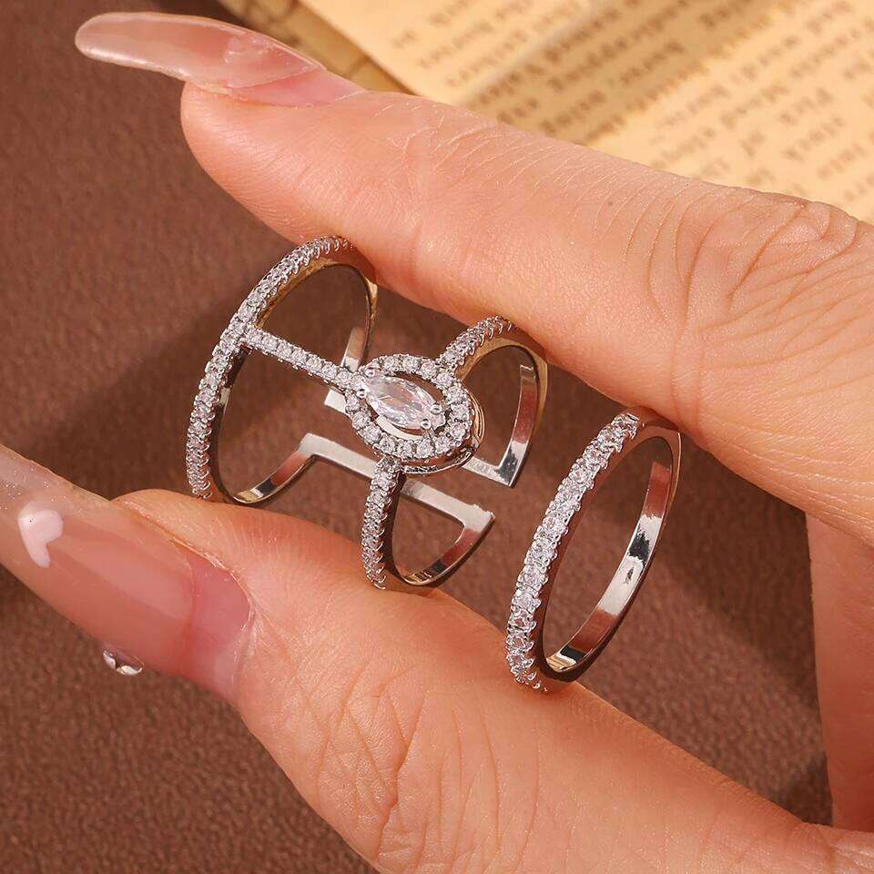 ZAKOL Luxury Geometric Water Drop Cubic Zirconia Ring Set for Women Buling Sliver Color Engagement Wedding Rings Gift