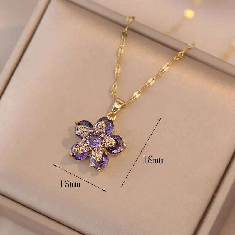 ZAKOL Luxury Rotating Flower Pendant Necklace for Women Delicate Colored Zircon Fashion Trend Chain Necklaces Party Jewelry