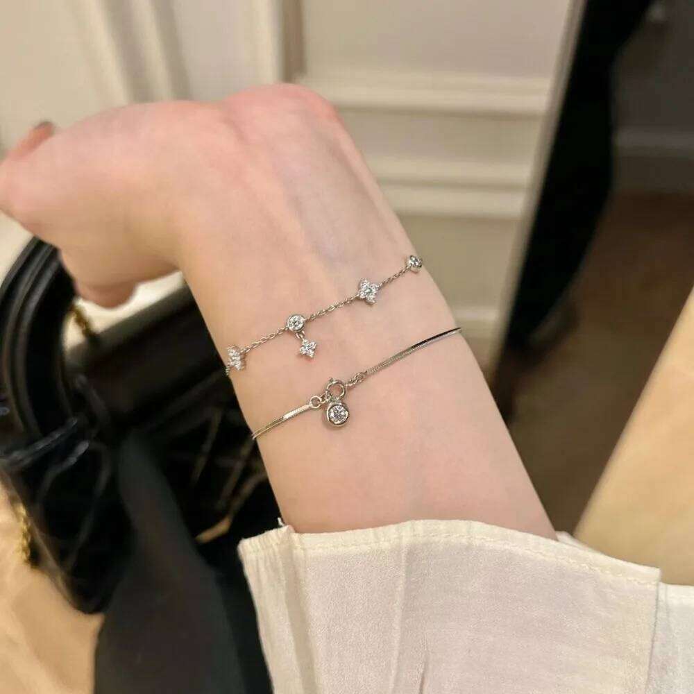 Simple Trend Sliver Color Stainless Steel Snake Bone Chain Inlaid Zircon Pendant Bracelets for Women Fashion Exquisite Jewelry 25H1229