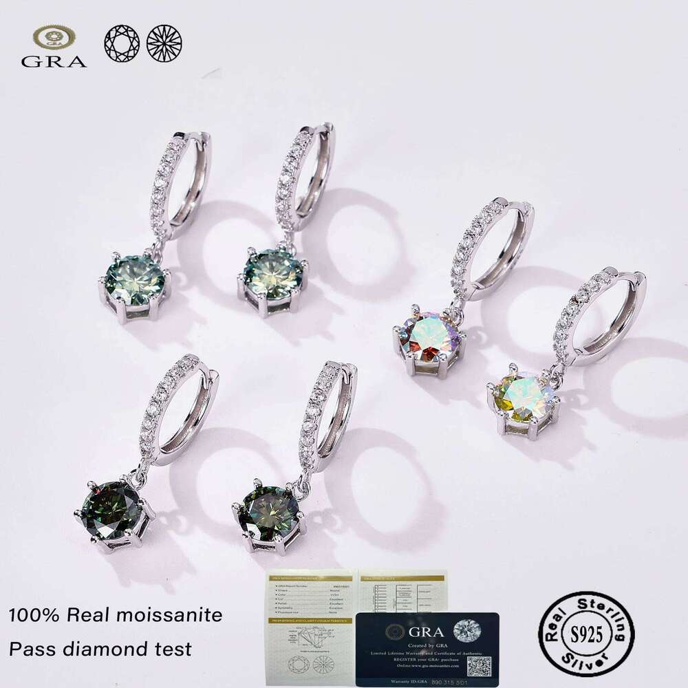 D color VVS 1.0ct White Gold Plated Moissanite Drop Earrings for Women Sparkling Wedding Jewelry 925 Solid Silver Party GRA 91e