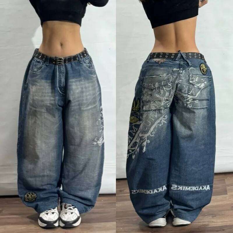 Streetwear New Fashion Oversized Printed Embroidered Baggy Jeans Women Y2K Gothic Harajuku Vintage Pop High Waist Wide Leg Pants