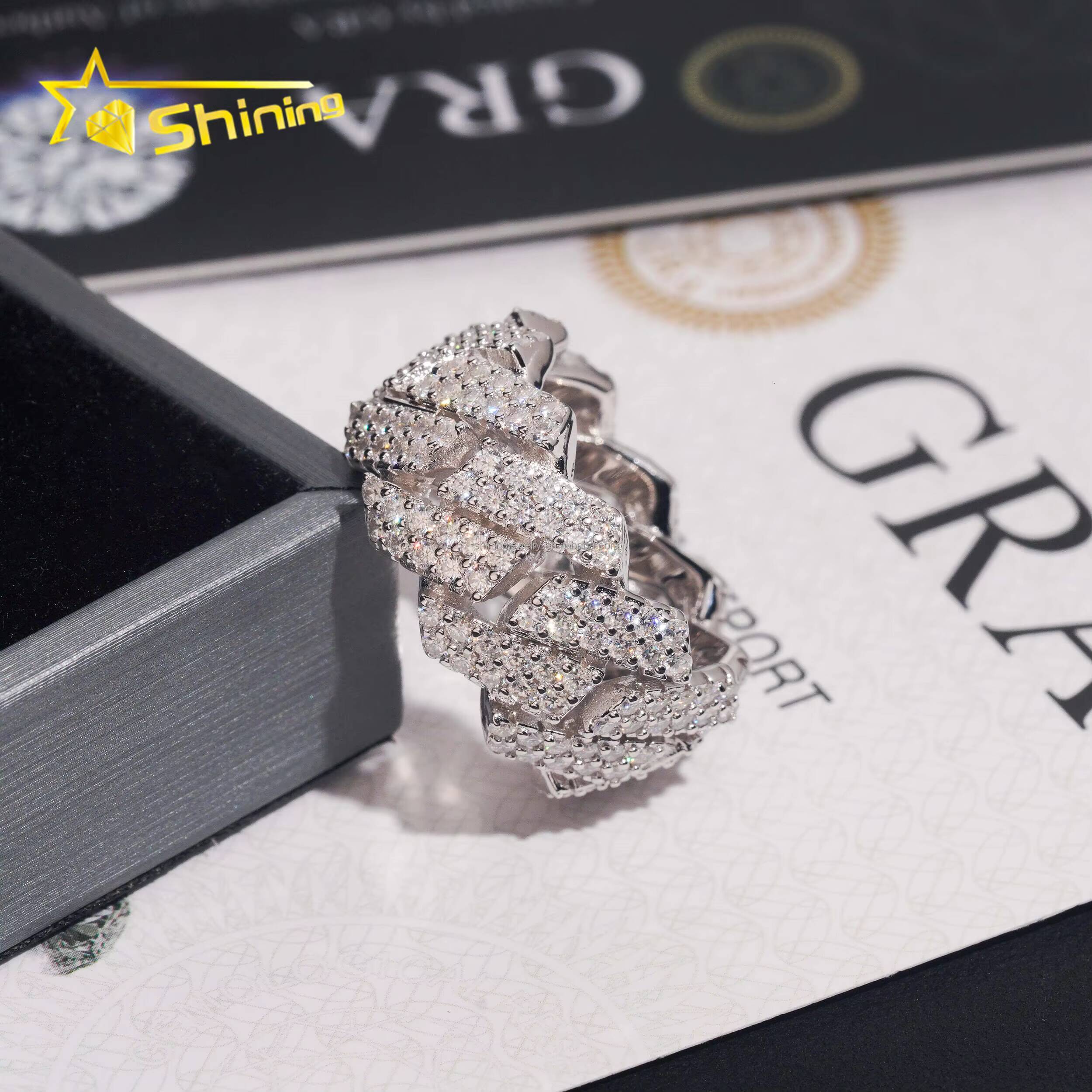 Hot Sale Iced Out Fine Man Jewelry Hip Hop 925 Silver Jewelry FL Moissanite Diamond Eternity Band Miami Cuban Ring Men