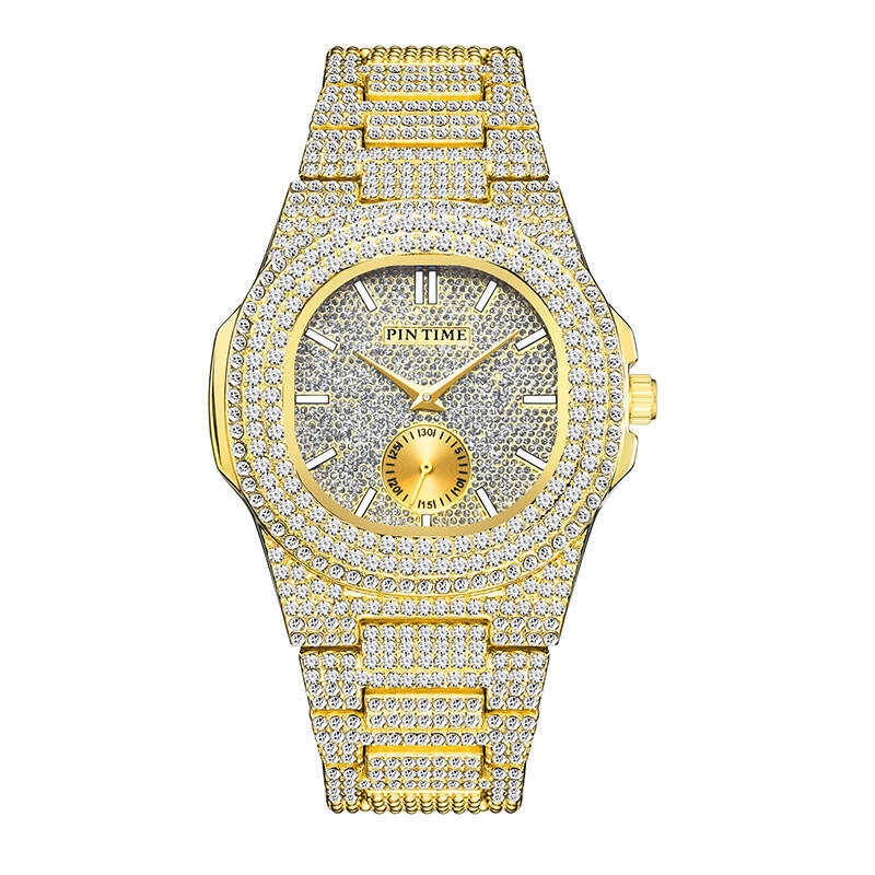 Full Diamond Watch Calendar Quartz Watch Steel Strip Couple Watch