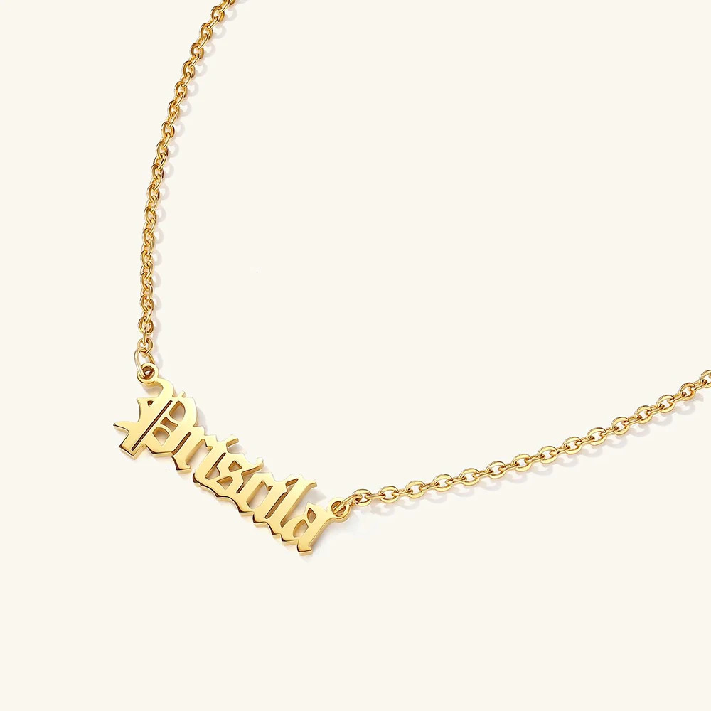 Personalized Stainless Steel Necklace with Ancient English Font Custom Name Pendant Unisex Festive Elegant Jewelry Gift 251224