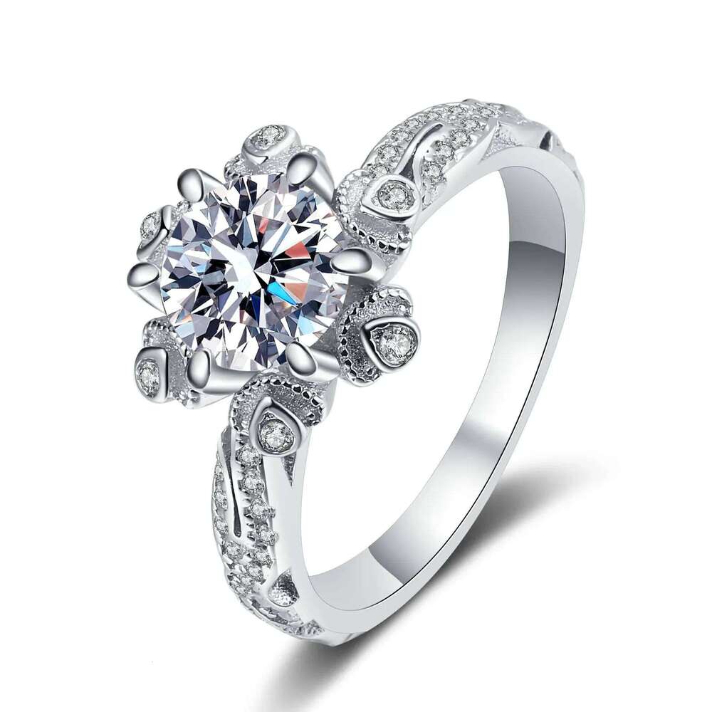 18K gold inlaid diamond goddess style PT950 platinum 1-Ct moissanite light luxury ring, personalized small accessory 281