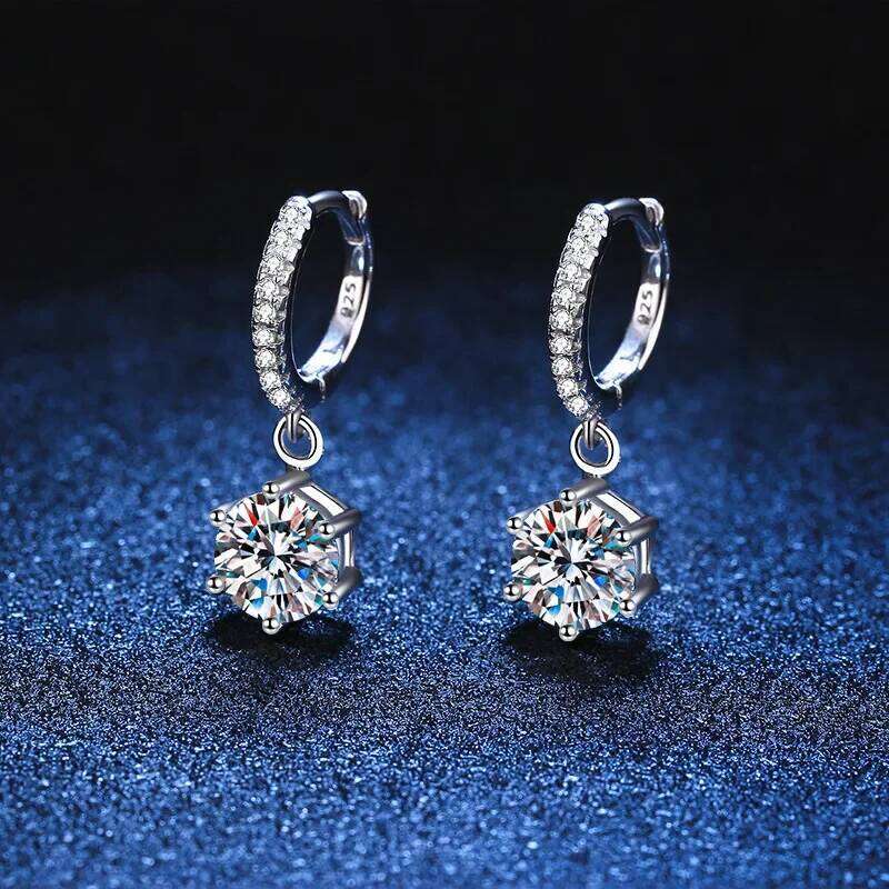 18K gold inlaid diamond earrings, classic and simple six claw moissanite PT950 platinum D-color women's earrings f0e