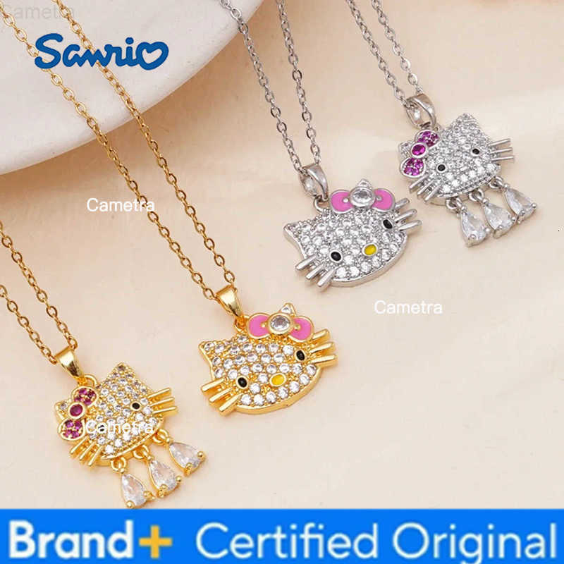 Sanrio Cute Zircon Hello Kitty Pendant Necklaces for Women Girls Stainless Steel Chain Jewelry Accessories Gifts for Friends H251229
