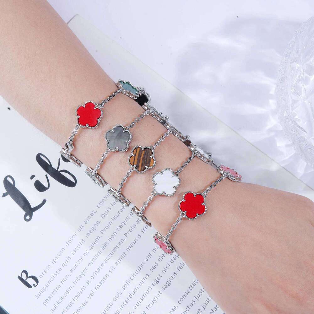 INS Hot Selling 15mm Natural Stone Five Leaf Set Bracelet Necklace Flower Jewelry Women Free Shipping For Daily Wear 25H1229