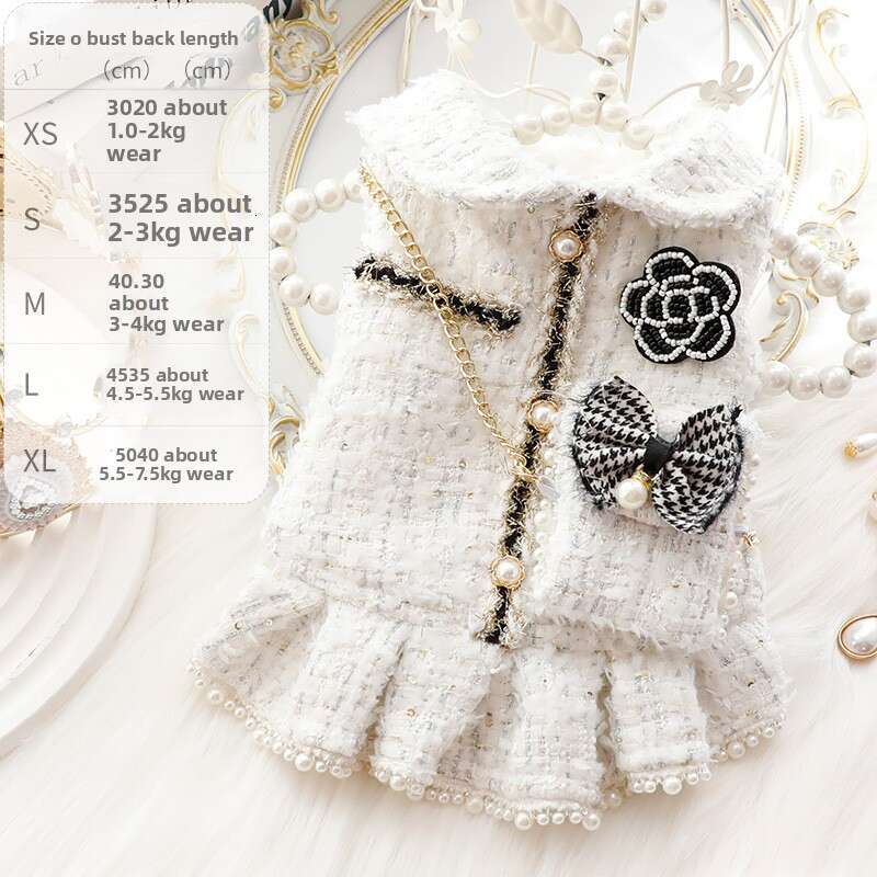 Clothes autumn and winter set, cat princess dress, backpack, pink small fragrant style, puppy, teddy bear, pet 4269