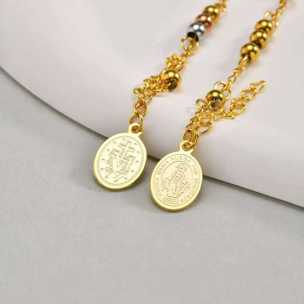 Women's Rosary Cross Virgin Mary Bracelet,Stainless Steel Vintage Charm Beaded Bracelets,Religious Prayer Jewelry Gifts 25H1229