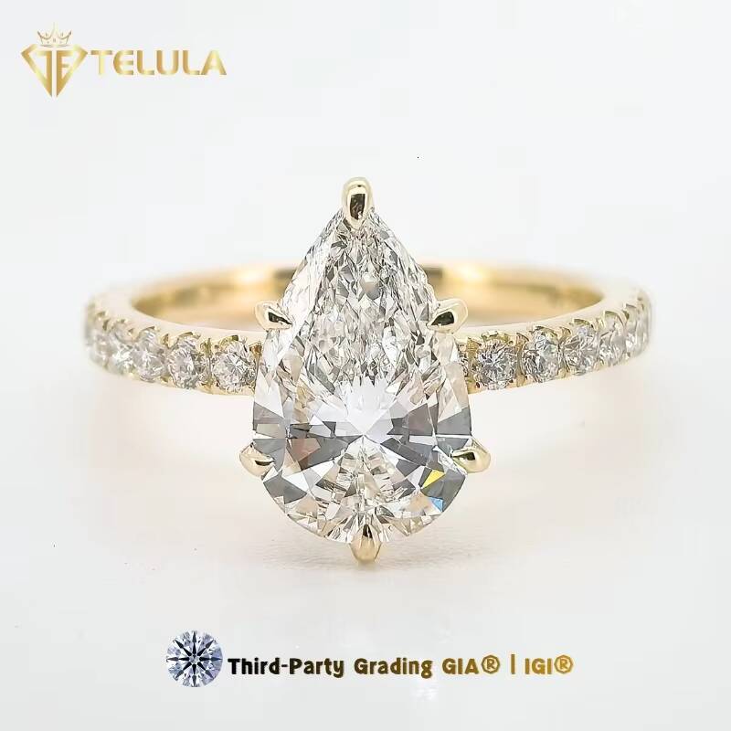 Classic 2ct Synthetic Diamond Engagement Ring 14k Real Gold Igi Certified Pave Setting Cvd Lab Grown Diamond Ring