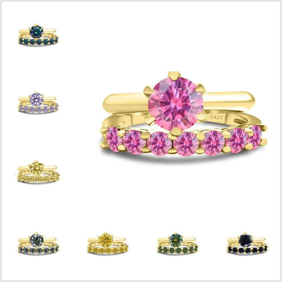 Total 1.7 Ct moissantie ring set Silver 925 Brilliant Cut Diamond Test Past D Color Moissanites Rings Original Jewelry 236