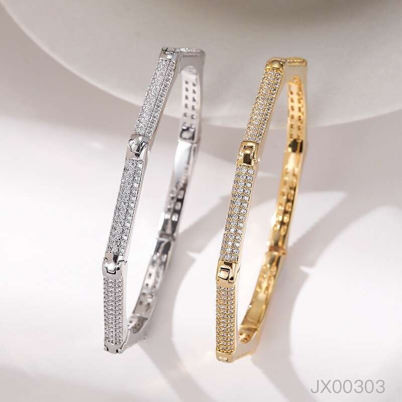Bracelet For Women Full Zircon Copper Gold-Plated Snake Bone Bracelet, Korean Style Bamboo Joint European and American Press Buckle Octagonal Fashion 