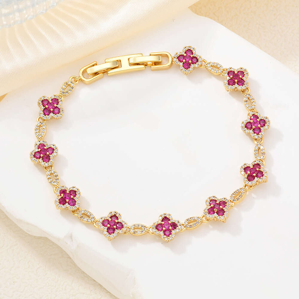 Bracelet For Women Hip-Hop Full Four-Leaf Clover Bracelet, Dopamine Design Fashion Trend 5A Zirconia Colorful Hand Jewelry