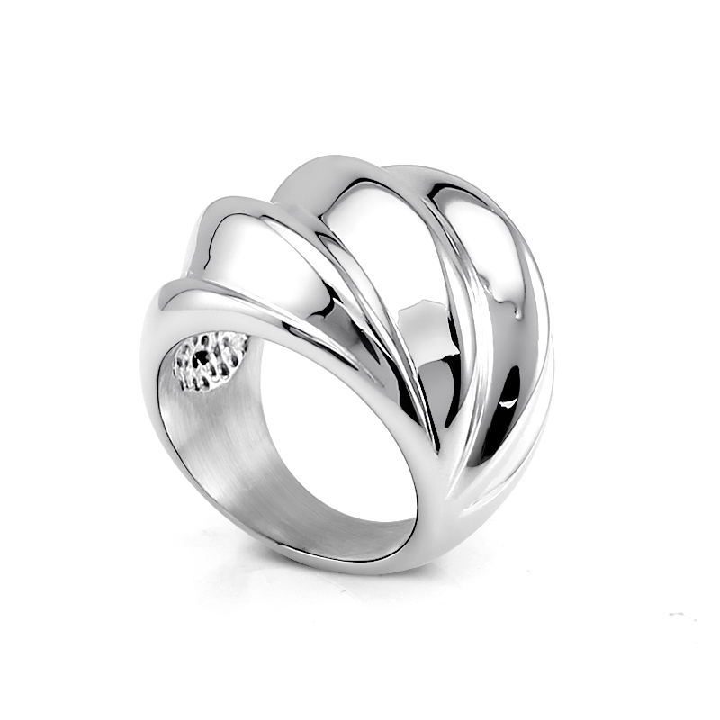 Irregular Shiny Big Rings for Women Stainless Steel Chunky Style Shell Shaped Rings Silver Gold Color Handmade Jewelry 24mm Wide
